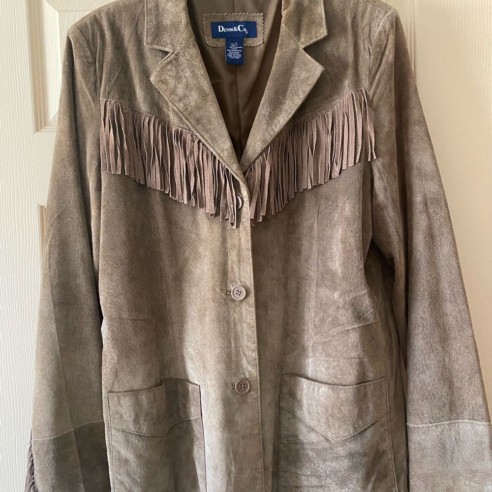 Denim&Co Woman's Washable Leather Fringe Jacket, size L Never Worn - Picture 4 of 16